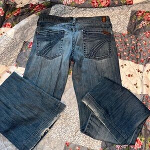 7FAMK Dojo Jeans 27 Flare Medium Wash Low Rise 32" Inseam Boho Retro Festival